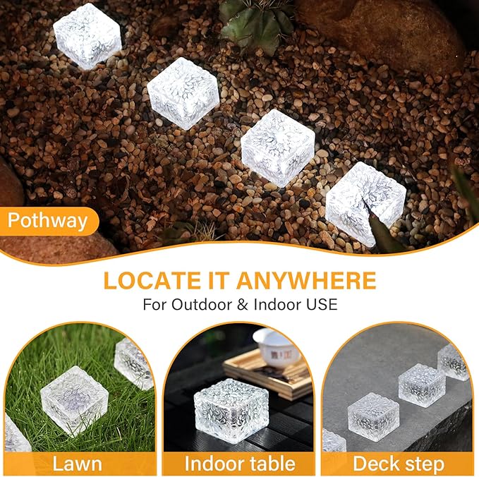JKIMK Solar Brick Lights Outdoor Waterproof Patio Brick Lights Garden Decor for Outside 3 Packs for Patio,Yard,Walkway,Pathway Decor