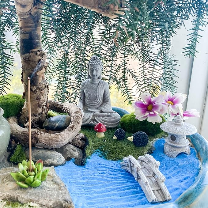 Meditation Buddha Zen Garden Accessories - Miniature Buddha Garden Decoration Micro Landscape Fairy Garden Terrarium Decor DIY Tabletop Rock Sand Garden Ornaments Zen Gifts Zen Decor Indoor Outdoor