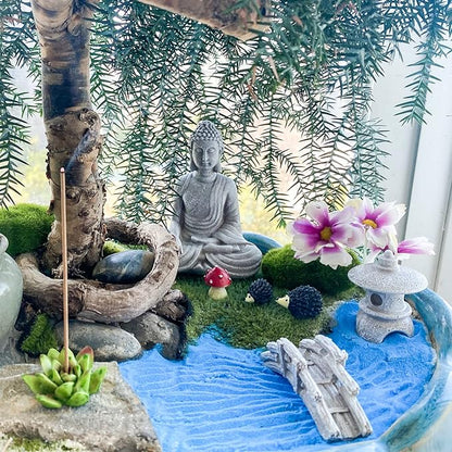 Meditation Buddha Zen Garden Accessories - Miniature Buddha Garden Decoration Micro Landscape Fairy Garden Terrarium Decor DIY Tabletop Rock Sand Garden Ornaments Zen Gifts Zen Decor Indoor Outdoor