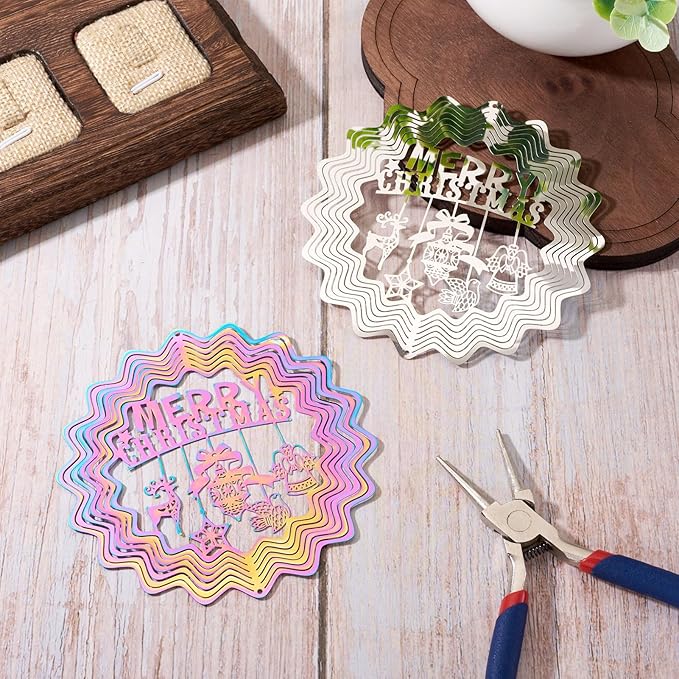 Merry Christmas Wind Spinners for Tree Decor 3D Stainless Steel Wind Sculpture Spinner for Garden Outside Hanging Decor Christmas Home Party Decor 2Pcs