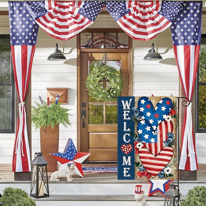 AVOIN colorlife Patriotic 4th of July Welcome Garden Flag 12x18 Inch Double Sided, Memorial Day American Stars and Stripes Love Heart Yard Outdoor Decoration