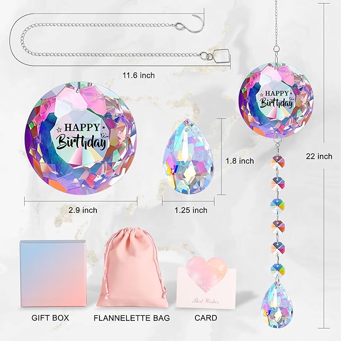 Happy Brithday Gifts, Gifts for Women Friend Mom Wife Daughter Girlfriend Grandma Granddaughter Aunt Birthday, Suncatcher for Home Office Bedroom Living Room Garden Decoration, Sun Catcher (Brithday)