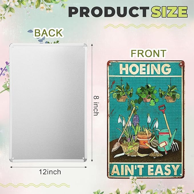 MorningRo 2 Pcs Funny Metal Tin Garden Sign 12'' x 8'' Gifts for Plant Lovers Women Grandma Mom Garden Decor Metal Tin Sign for Farmhouse Greenhouse Patio Yard Wall Decor Indoor Outdoor(Home, Bee)