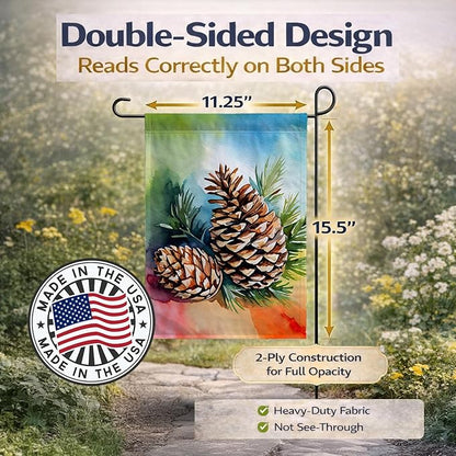 Caroline's Treasures Maine White Pine Cone and Tassels in Watercolor Garden Flag Mailbox Flag Decorative Yard Flag Banner Outside Patio Artwork Yard Flower Beds, Garden Size, Multicolor
