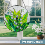 Suncatcher Stained Glass Window Hanging - Flowers Glass Panel with Metal Chain and Hooks Handmade Sun Catcher Decoration for Window Garden Home Christmas & Birthday Gifts (7.8 Inch)