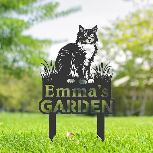 Personalized Cute Cat Kitten Metal Garden Sign,Custom Yard Sign With Stake,Outdoor Garden Décor,Pet Cat Lawn Garden Decorated Statue,Cat Sympathy Yard Metal Sign,Cat Lover Gifts Kailyard Plaque.