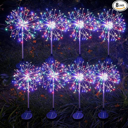 Solar Garden Lights Outdoor Yard Decorations, 8 Pack 150Leds Pathway Lights, Fairy Firework Stake Light for Garden, Patio, Pathway, Flowerbed Multicolor