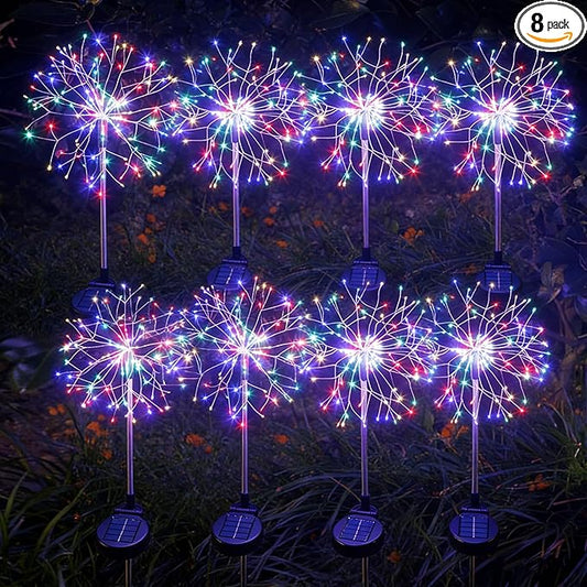 Solar Garden Lights Outdoor Yard Decorations, 8 Pack 150Leds Pathway Lights, Fairy Firework Stake Light for Garden, Patio, Pathway, Flowerbed Multicolor