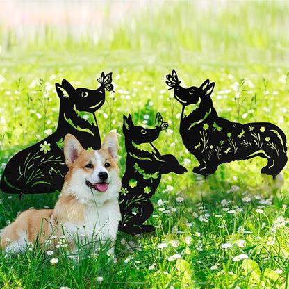MorningRo 3 Pcs Corgi Metal Dog Garden Decor for Outside 12" Corgi Puppy Garden Stake Black Silhouette Statues Outdoor Decoration Women Men Dog Lovers Spring Patio Lawn Yard Art