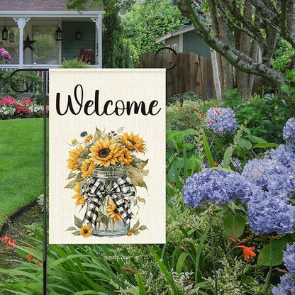 Spring Sunflower Garden Flag for Outside,Welcome Spring Garden Flag Yard Lawn Porch Flags for Outdoor Decorations 12x18 Inch Double Sided