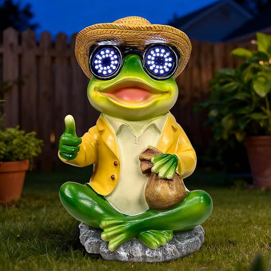 Solar Frog Garden Statue Decor - Waterproof Frog Figurine with Solar LED Blink Eyes,Funny Outdoor Garden Statues for Yard Patio Lawn Ornament,Unique Housewarming, Birthday, Thanksgiving, Mom Gifts