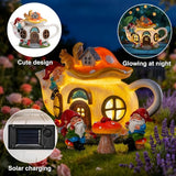 twinbling Solar Fairy Garden House Lights - Mushroom Teapot Gnome House Statue Set with 2 Mini Gnomes and 1 Mushroom Figurines, Outdoor Garden Decor, Gift for Gardeners and Moms (Set)