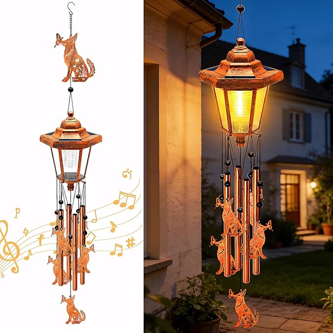 Large Solar Dog Wind Chimes with Wind Catcher/Solar Decor Light to Create a Zen Atmosphere Decor for Outdoor Garden Patio Balcony, Classic Bronze Wind Chimes, Gifts for Mom Grandma Women Wife Daughter