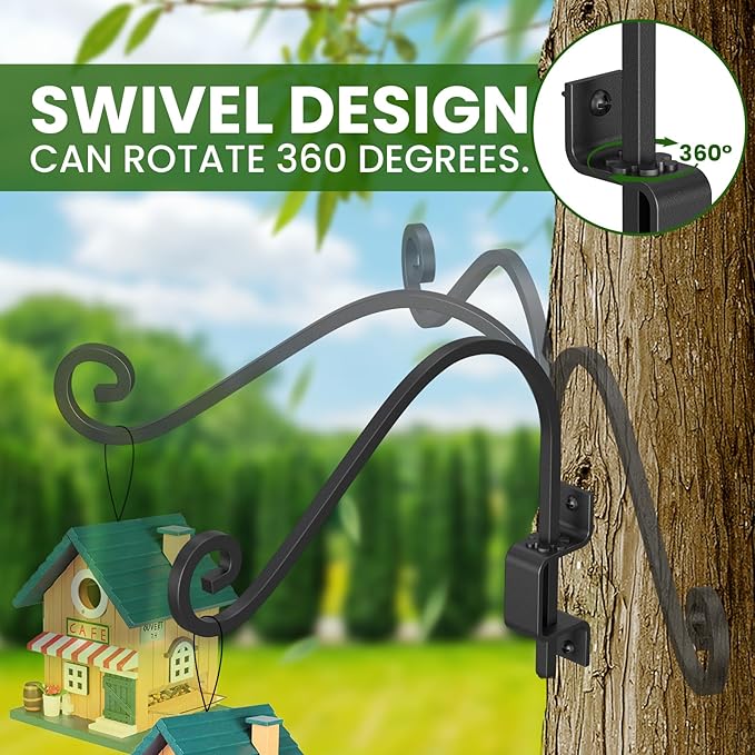 2 Pack 15" Swivel Plant Hangers Outdoor Wall Mount – Heavy Duty Metal Hanging Plant Bracket with 180° Rotation for Bird Feeder, Flower Basket, Lantern, Wind Chimes, Patio Garden Porch Decor