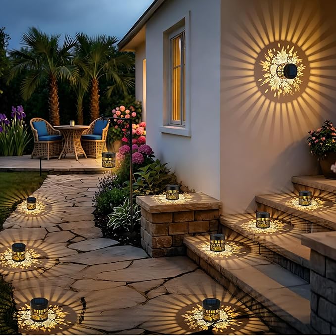 4 Pack Solar Lanterns Outdoor Waterproof, Sunflower Solar Garden Decor Gifts for Women Mom Grandma, Hanging Solar Fence Lights Metal Decorations Outside for Yard, Patio, Backyard, Porch
