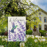 Dyrenson Welcome Spring Summer Hummingbird Lavender Decorative Garden Flag, Purple Flower Floral Yard Outside Home Decorations, Seasonal Burlap Outdoor Small Decor Double Sided 12 x 18