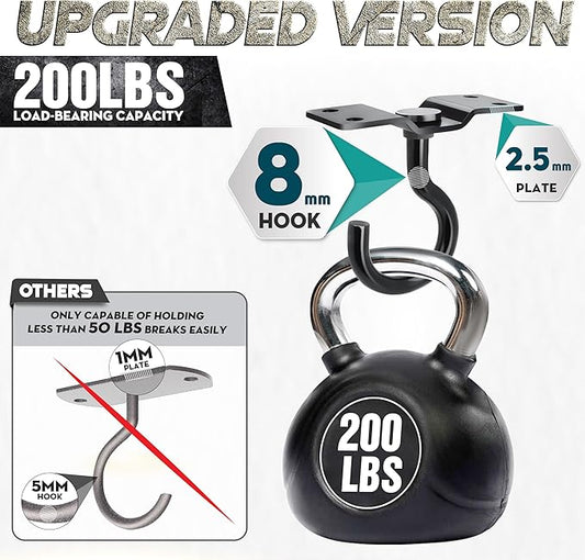 [UPGRADED] 8Pcs 200LBS Rotatable Ceiling Hooks with 4 Screw Points Plate Base, Black Wall Mount Metal Hanger for Hanging Plants, Bird Feeders, Lanterns, Lights, Wind Chimes, Indoor Outdoor Decor