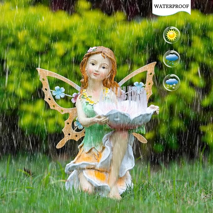 Suyorpe Fairy Decor Solar Outdoor Statues, Fairy Garden Accessories for Outside Garden Gifts,Resin Ornaments for Patio Yard Lawn,Size6.5 x 5.12 x 9.45 inches