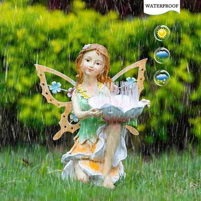Suyorpe Fairy Decor Solar Outdoor Statues, Fairy Garden Accessories for Outside Garden Gifts,Resin Ornaments for Patio Yard Lawn,Size6.5 x 5.12 x 9.45 inches