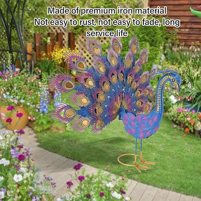 Metal Peacock Statue Garden Decor Iron Art Realistic Tail Spread Peacock Outdoor Sculpture for Lawn Yard Ornament