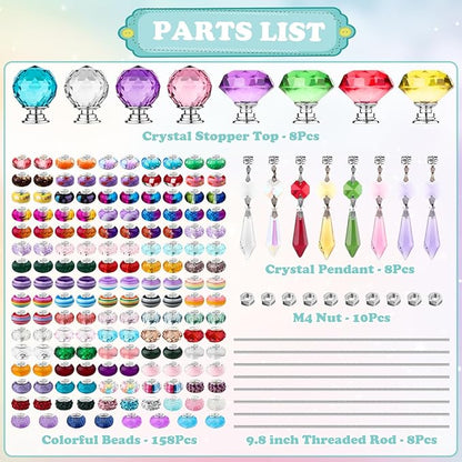 UFU 192Pcs DIY Fairy Wand Beaded Garden Stakes Kit, Decorative Garden Stakes with Colorful Crystal Pendants, Outdoor Fairy Garden Accessories, Beadable Items for Decor, Gifts & Craft (10 in)