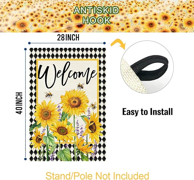 Baccessor Spring Summer House Flag 28x40 Inch Double Sided Burlap,Sunflowers Floral Flowers Large Garden Flag Holiday Yard Porch Patio Outdoor Outside Decoration
