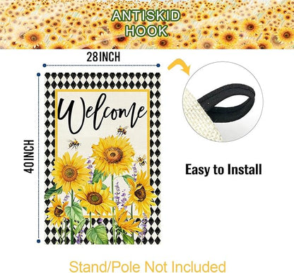 Baccessor Spring Summer House Flag 28x40 Inch Double Sided Burlap,Sunflowers Floral Flowers Large Garden Flag Holiday Yard Porch Patio Outdoor Outside Decoration