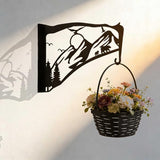 Black Metal Bird Feeder Wall Hanger Indoor Outdoor, Heavy Duty Hook Holder for Basket Plant Pot, Staghorn Fern, Bird Feeder and Wind Chime, Mountain Decor for Wall Window Patio Porch Garden