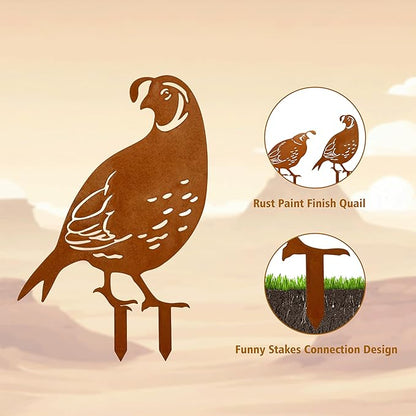 Quail Metal Decor Garden Stakes - Southwestern Desert Decor for Outdoor Yard Art and Quail Accessories
