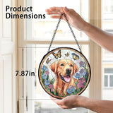 TNUW Labrador Retriever Flower Stained Glass Window Hanging, Labrador Retriever Gifts Sun Catchers Indoor Window Glass Round Wall Art Decor, Dog Sunflower Wall Hanging Decorations, 7.9＂x7.9＂