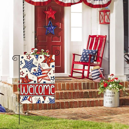 AVOIN colorlife Patriotic 4th of July Garden Flag 12x18 Inch Double Sided Outside, Welcome American Stars and Stripes Yard Outdoor Decoration