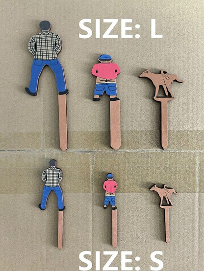 Plant Decorations for Pots, Set of 3 Funny Wood Figurines Garden Decor, Outdoor Statue Planter Hugger for Flower, Yard, Lawn Ornament, Balcony Decor (L)