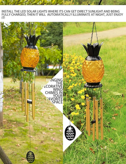 MUMTOP Solar Wind Chime Pineapple Solar LED Light Tropical Windchimes Decorative Hanging Wind Bell for Porch Patio and Garden Decor