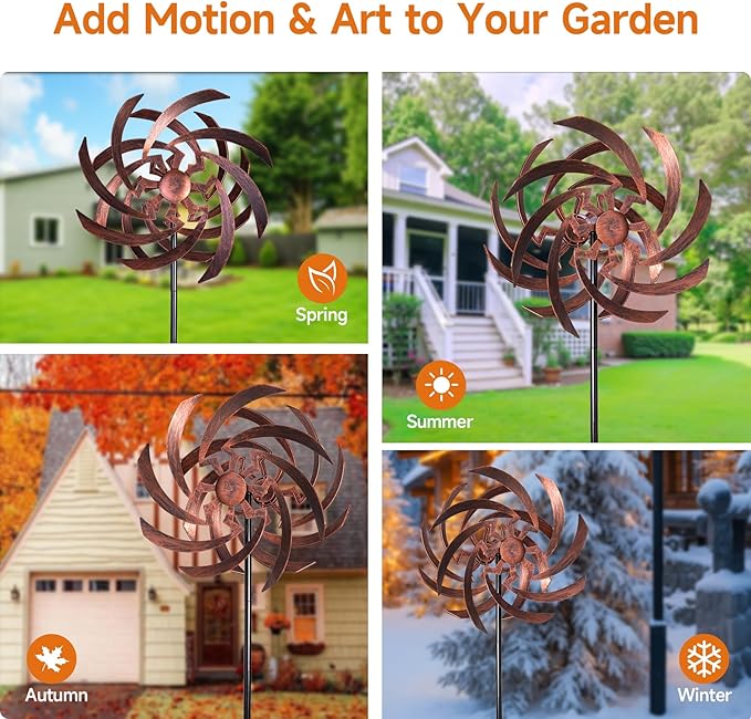 Wind Spinners Outdoor Garden Decor, 360°Metal Kinetic Wind Sculpture Spinner, 16W*76H inch Windmill for Yard, Patio, Backyard, Garden Gifts for Women
