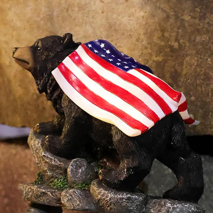 Suyorpe Bear Solar Lights Outdoor Statue - Garden Black Bear with Light up American Flag Solar Animals Outdoor Waterproof Decor for Patio,Porch,Balcony,Yard,Lawn
