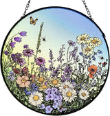 Stained Glass Window Hanging Suncatcher - 20cm Wildflower Meadow Sun Catchers for Windows Doors Home Decor - Nana Grandma Women Gifts for Mother's Day Birthday