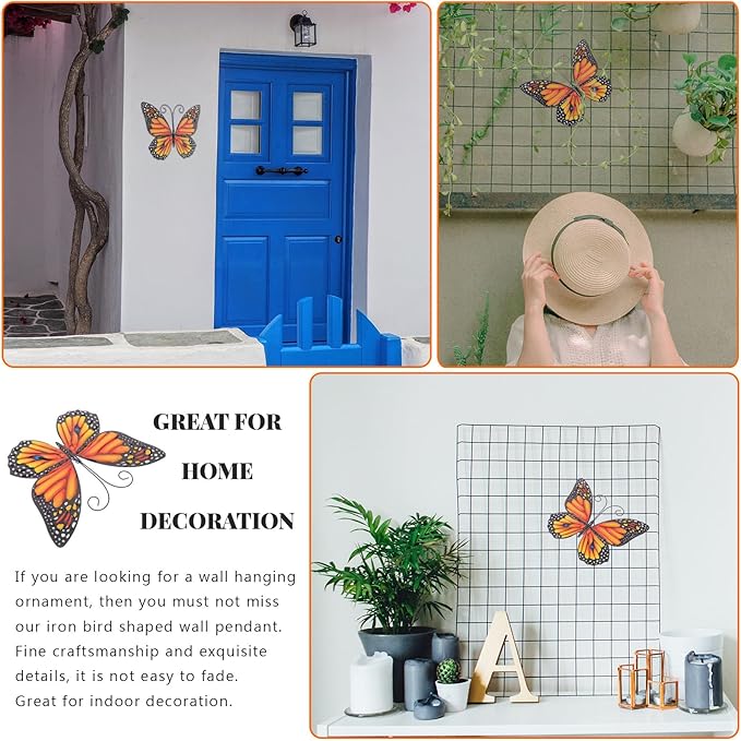 ULTNICE Iron Butterfly Wall Hanging, 6.29in Metal Butterfly Wall Art Decor for Home Garden Patio, Indoor Outdoor Art, Yellow