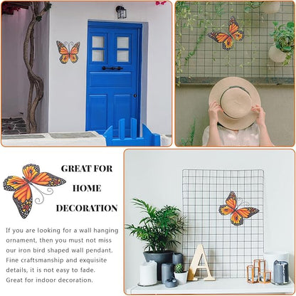 ULTNICE Iron Butterfly Wall Hanging, 6.29in Metal Butterfly Wall Art Decor for Home Garden Patio, Indoor Outdoor Art, Yellow