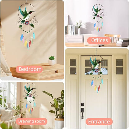 Wind Chimes Hummingbird, Garden Glass Colorful Wind Chimes for Home, Party, Festival Decor, Garden Decoration Indoor/Outdoor, Lifelike Hummingbird Bell Deep Tone Style