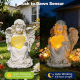 VEEKI Solar Angel Garden Statue Outdoor, Praying Angel Statues Solar Figurine Lights Outdoor Waterproof, Resin Angel Sculpture for Garden Yard Lawn Grave Cemetery Decor, Gift for Mom Grandma Women