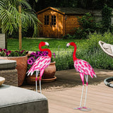Set of 2 Metal Flamingo Garden Statues, Yard Flamingo Outdoor Decor for Lawn Patio Garden Backyard Display (Pink)