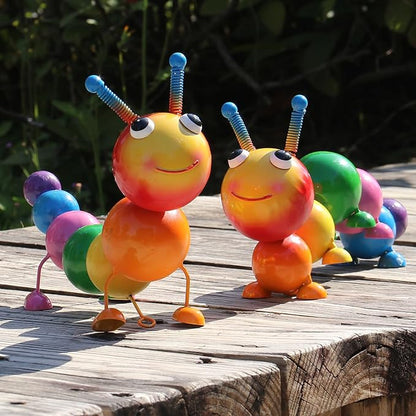 Cruis Cuka Metal Caterpillar Statue Yard Art Garden Decor for Outside Patio Lawn Ornaments Fence Decorations Gift for Family,Friends,Garden Lovers - Set of 2(Colorful)