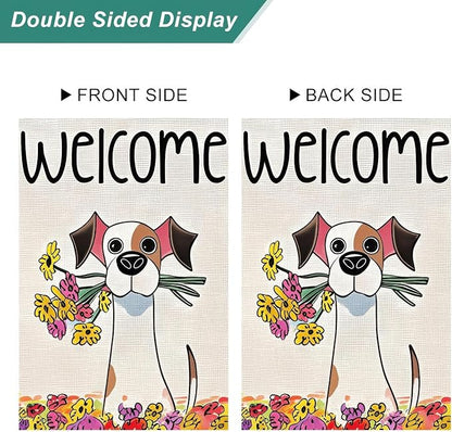 BlissYard Welcome Spring Garden Flag 12x18 Inch Double Sided Cartoon Dog Seasonal Small Flags For Outside Outdoor Decor Yard Farmhouse Holiday Spring Summer Decorations Yard Flags