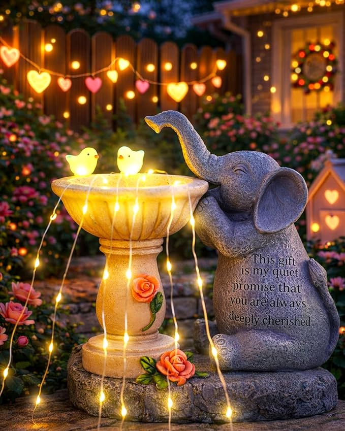 Solar Garden Outdoor Statues Decor, Elephant with Birdbath Garden Decor for Home House, Yard Art Lawn, Ornaments, Porch Patio, Balcony - Birthday Gifts for Grandma Mom Women