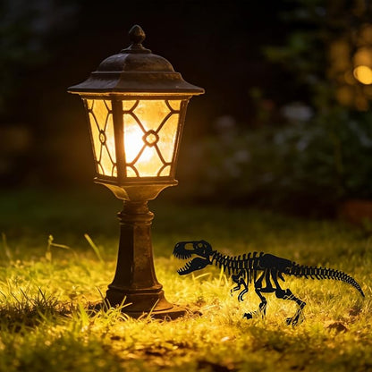 Metal Dinosaur Skeleton Garden Stake – Outdoor Dinosaur Fossil Statue for Yard and Garden Decor, Black Iron Decorative Lawn & Patio Stake
