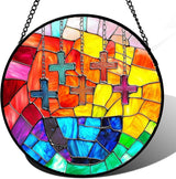 Stained Glass Window Hanging - Abstract Colorful Cross Sun Catcher for Door Terrace Garden Home Decor, Orange Red Suncatcher Birthday Gifts for Lovers Women Men Dad Mom Nana 6.3 in