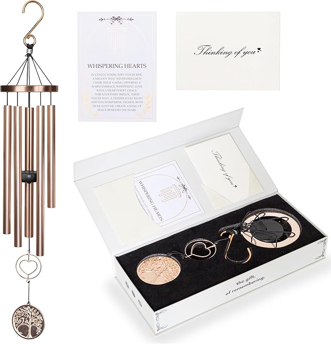30” Memorial Wind Chime with Gift Box – Whispering Hearts Collection – Platinum Rose.