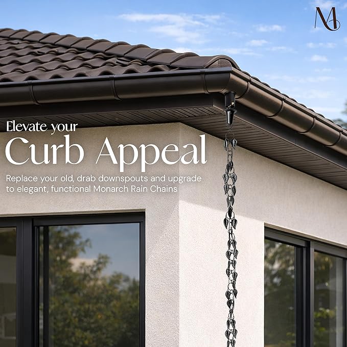 Monarch Rain Chains Aluminum Cascading Leaves Black Rain Chains for Gutters – 8.5 ft Black Decorative Rainchain Outdoor Durable Heavy Duty Gutter Chain Downspout, Modern Rainchains for Outside