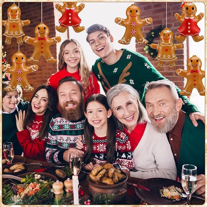 Leyndo 12 Pieces Inflatable Christmas Gingerbread Man Outdoor Decorations Christmas Gingerbread Man Inflatable Hanging Ornaments Blow up PVC Ornaments for Home Yard Party Supplies