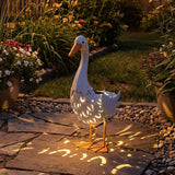 Lavezee Porch Goose Statue Outdoor Lawn and Garden Statue, Metal Goose with Solar Light for Lawn Yard Backyard, Metal Yard Art for Garden Decoration